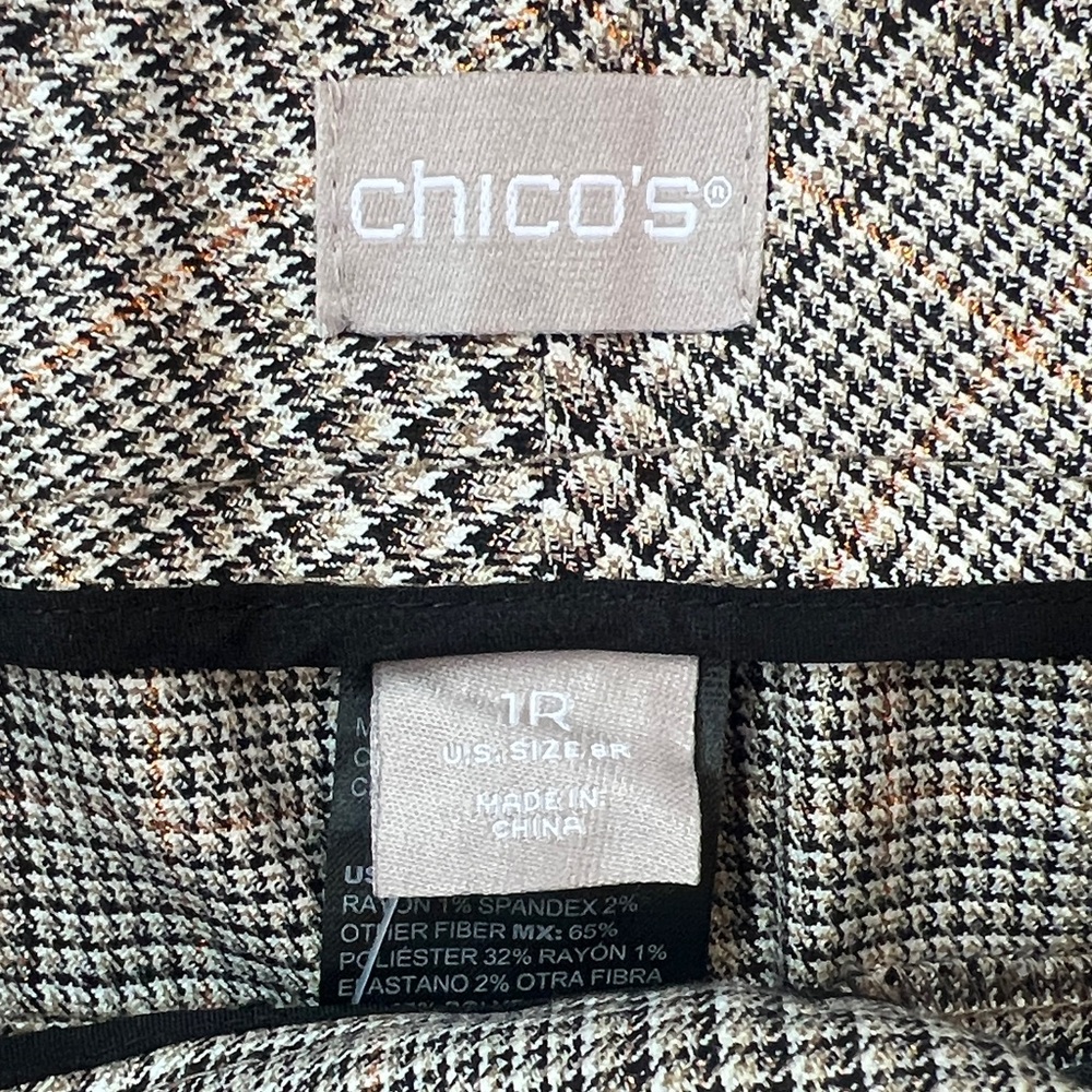 Chico's Houndstooth Patterned Pants - Subtle Sparkle ✨ Thread - Picture 2 of 10